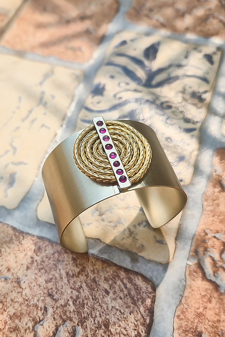 Gold Plated Ruby Handcrafted Cuff by Suhani Pittie at Pernia's Pop Up Shop