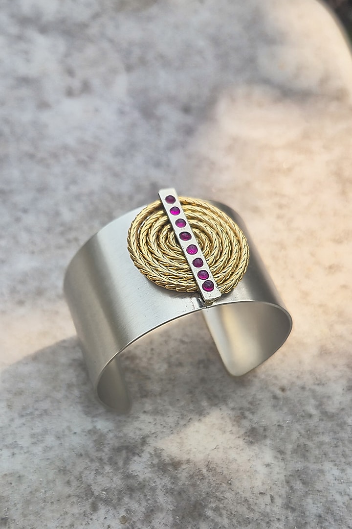 Gold Plated Ruby Handcrafted Cuff by Suhani Pittie at Pernia's Pop Up Shop