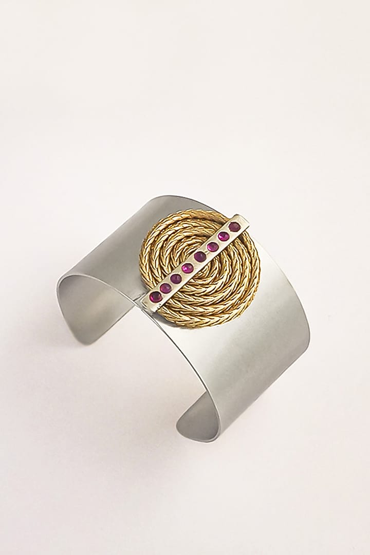 Gold Plated Ruby Handcrafted Cuff by Suhani Pittie at Pernia's Pop Up Shop