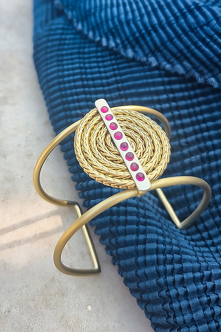 Gold Plated Ruby Handcrafted Cuff by Suhani Pittie at Pernia's Pop Up Shop