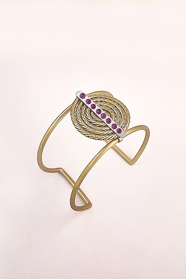 Gold Plated Ruby Handcrafted Cuff by Suhani Pittie at Pernia's Pop Up Shop