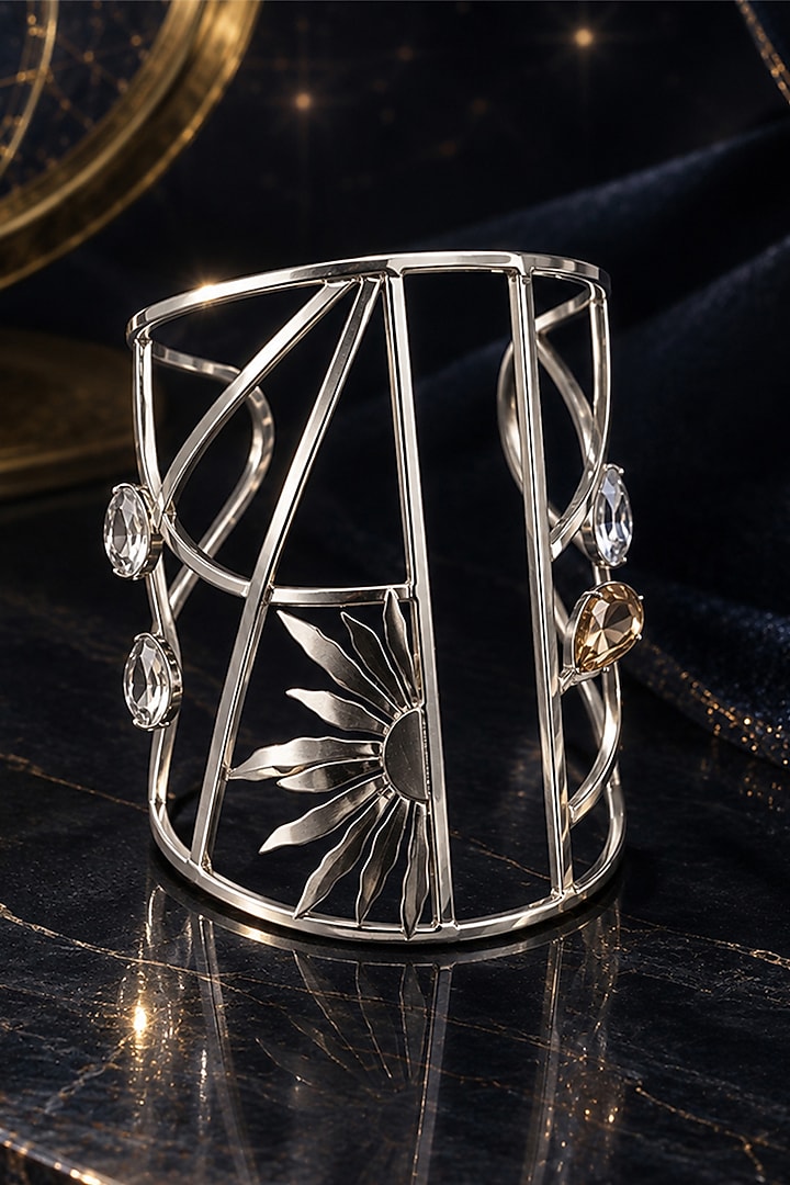 Silver Finish Crystal Handcrafted Cuff by Suhani Pittie at Pernia's Pop Up Shop