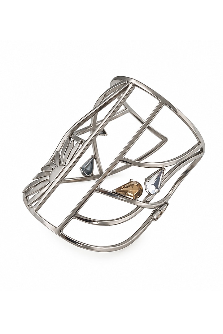 Silver Finish Crystal Handcrafted Cuff by Suhani Pittie at Pernia's Pop Up Shop