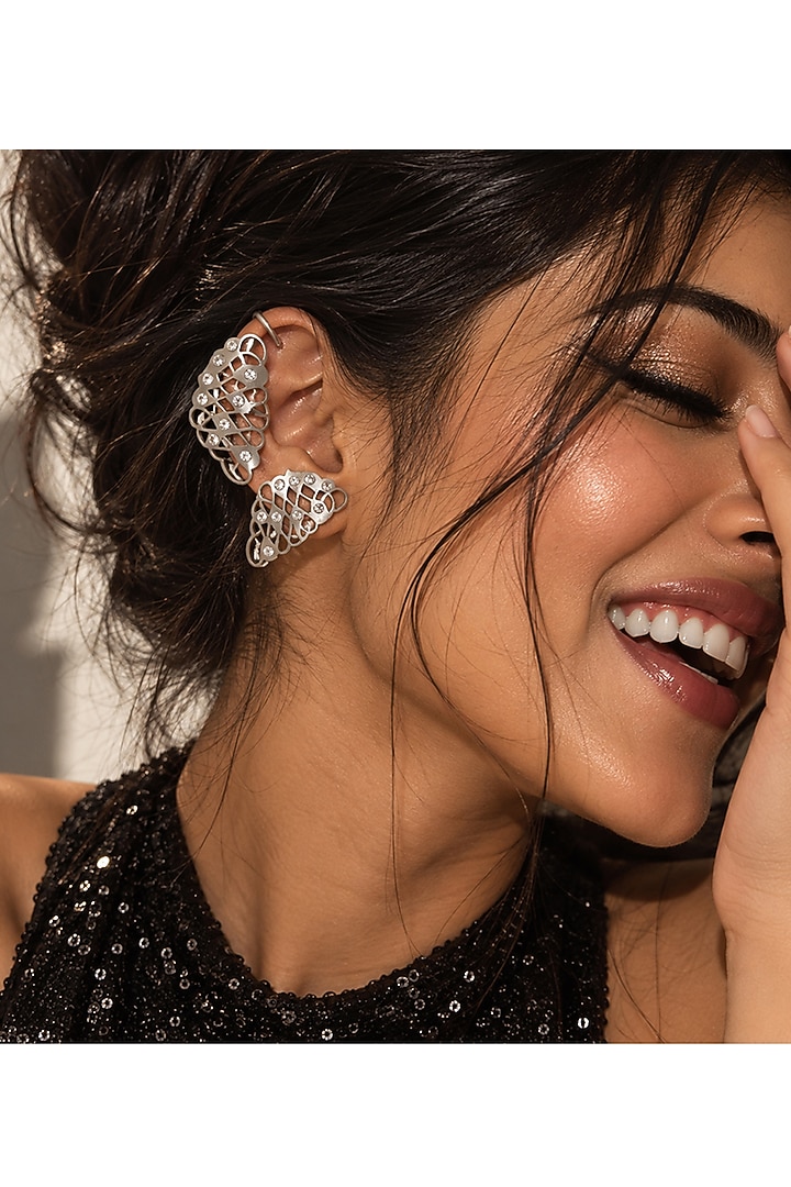 Silver Finish Cubic Zirconia Ear Cuffs by Suhani Pittie at Pernia's Pop Up Shop