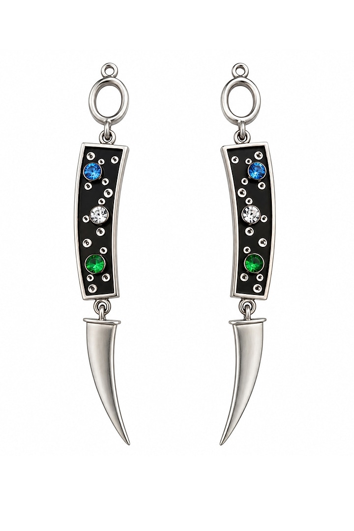 Silver Finish Cubic Zirconia Dangler Earrings by Suhani Pittie at Pernia's Pop Up Shop