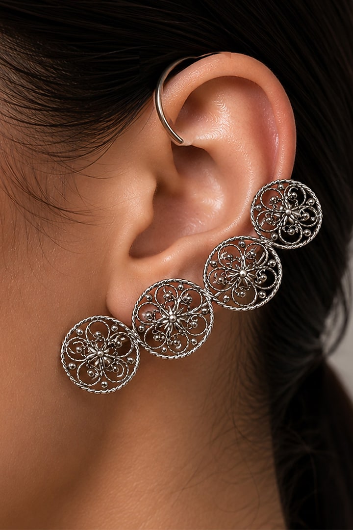 Silver Finish Handcrafted Ear Cuffs by Suhani Pittie at Pernia's Pop Up Shop