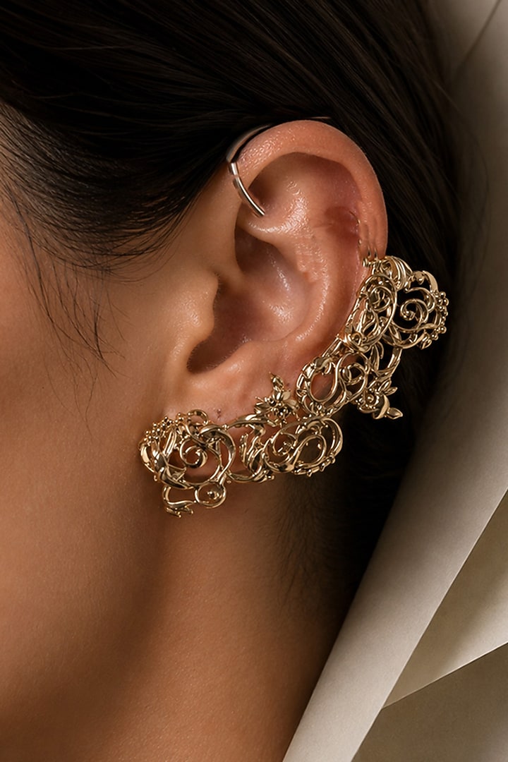 Gold Plated Metal Work Handcrafted Ear Cuffs by Suhani Pittie at Pernia's Pop Up Shop