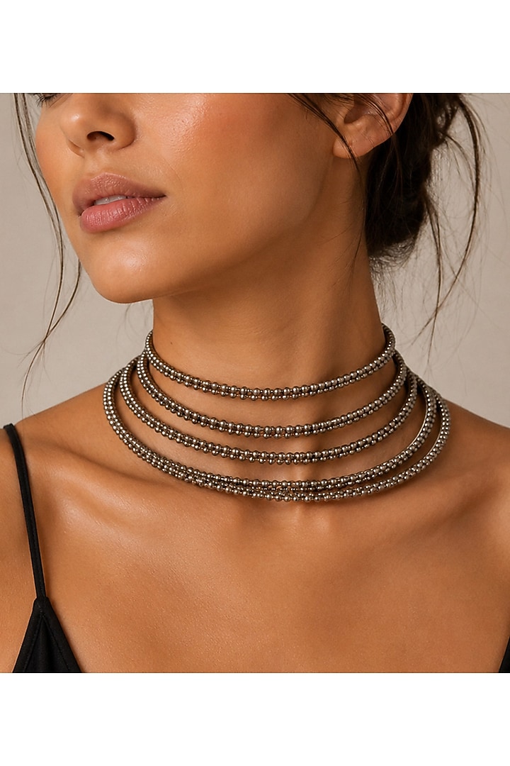 Silver Finish Handcrafted Choker Necklace by Suhani Pittie at Pernia's Pop Up Shop