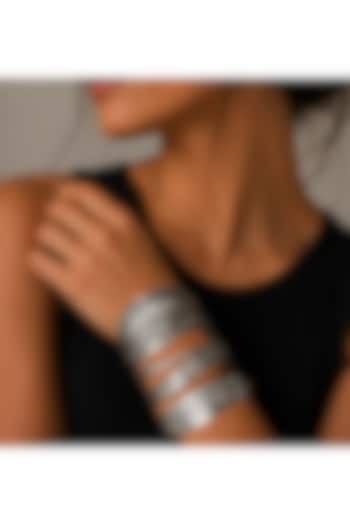 Silver Finish Metal Work Handcrafted Cuff Bangle by Suhani Pittie at Pernia's Pop Up Shop