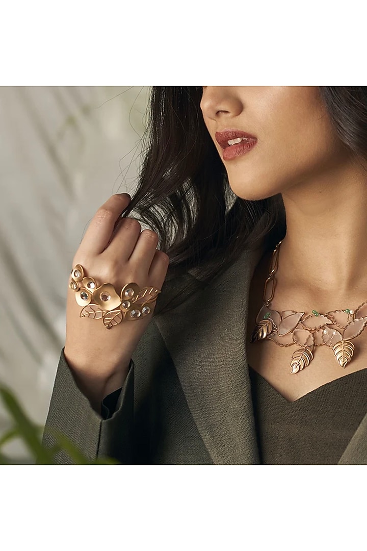 Gold Plated Crystal Handcuff by Suhani Pittie at Pernia's Pop Up Shop