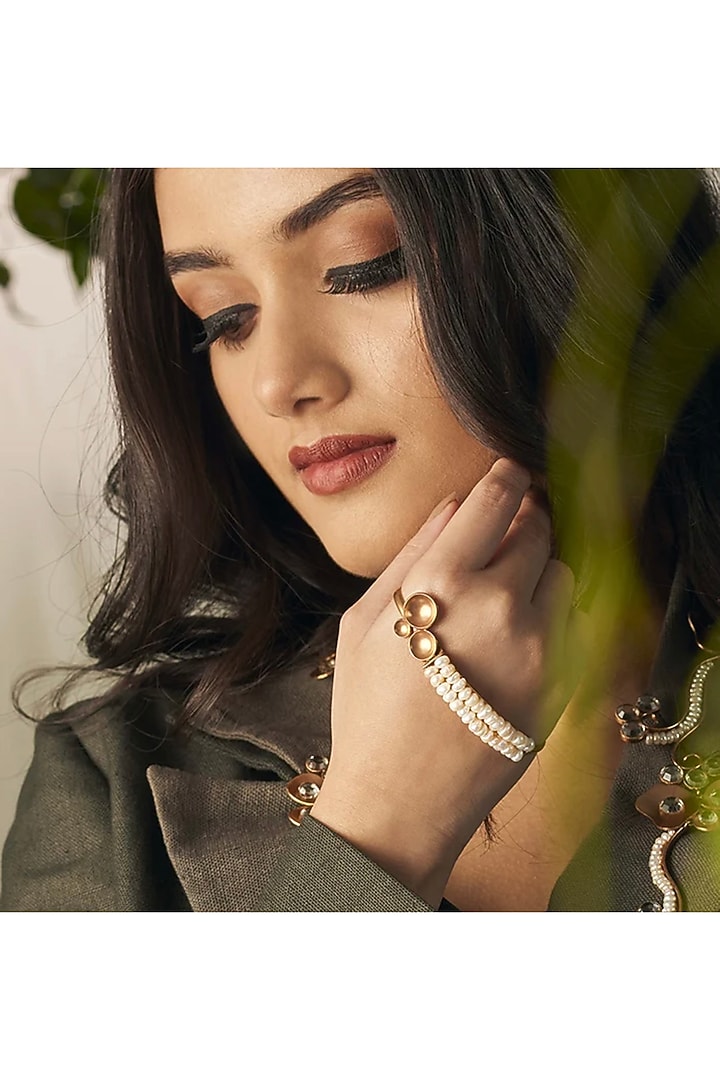 Gold Plated Pearl Handcuff by Suhani Pittie at Pernia's Pop Up Shop