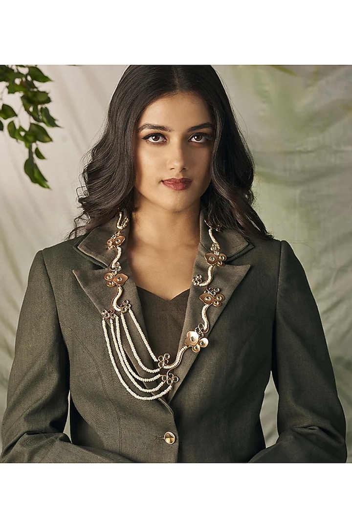 Gold Plated Pearl & Crystal Necklace by Suhani Pittie at Pernia's Pop Up Shop