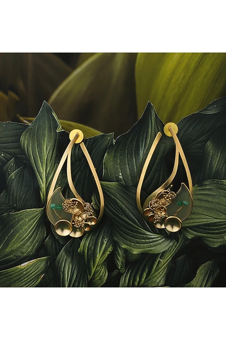 Gold Plated Emerald Stone Dangler Earrings by Suhani Pittie at Pernia's Pop Up Shop