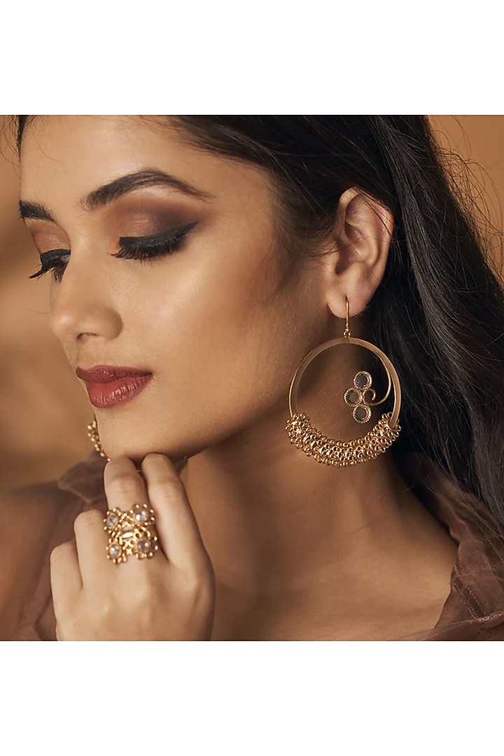 Gold Plated Crystal Dangler Earrings by Suhani Pittie at Pernia's Pop Up Shop