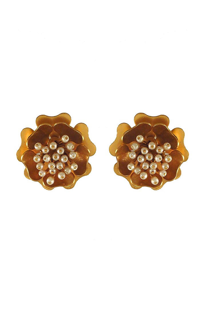 Gold Finish Pearl Stud Earrings by Suhani Pittie at Pernia's Pop Up Shop