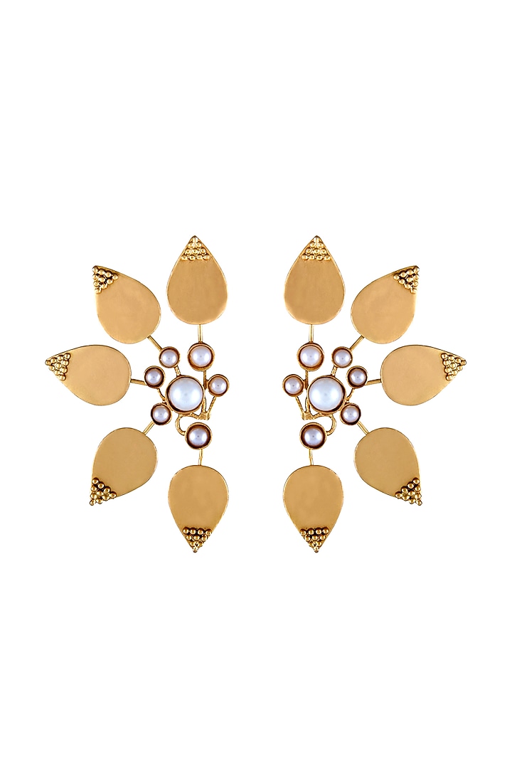 Gold Finish Pearl Stud Earrings by Suhani Pittie at Pernia's Pop Up Shop