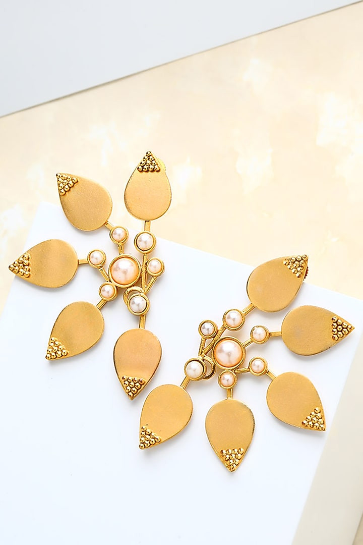 Gold Finish Pearl Stud Earrings by Suhani Pittie at Pernia's Pop Up Shop