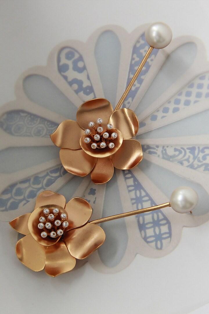 Gold Finish Pearl Dangler Earrings by Suhani Pittie at Pernia's Pop Up Shop
