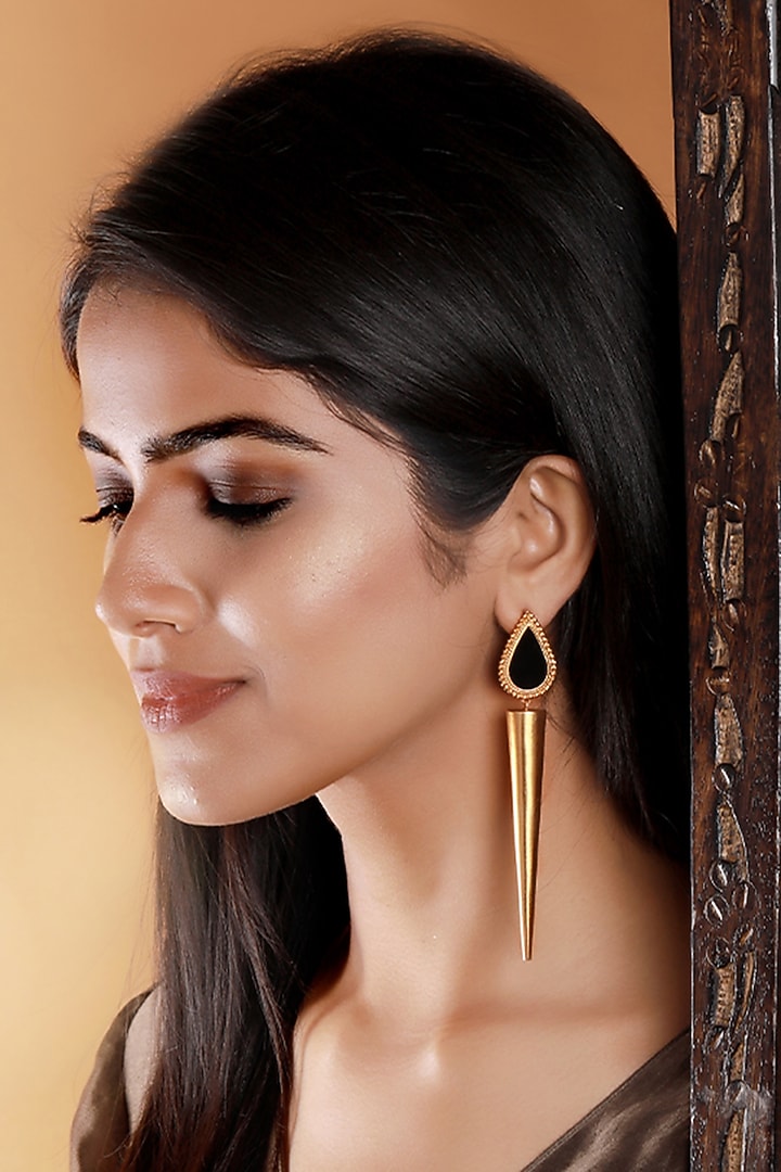 Gold Finish Cone Dangler Earrings by Suhani Pittie at Pernia's Pop Up Shop
