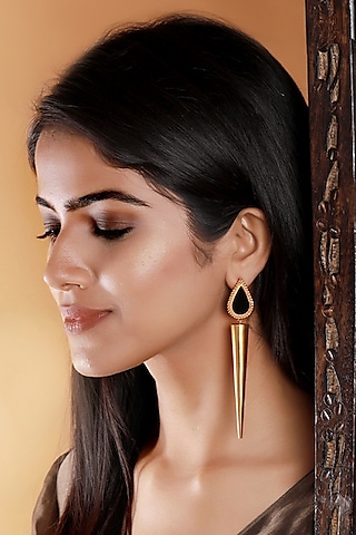 Gold Finish Cone Dangler Earrings by Suhani Pittie