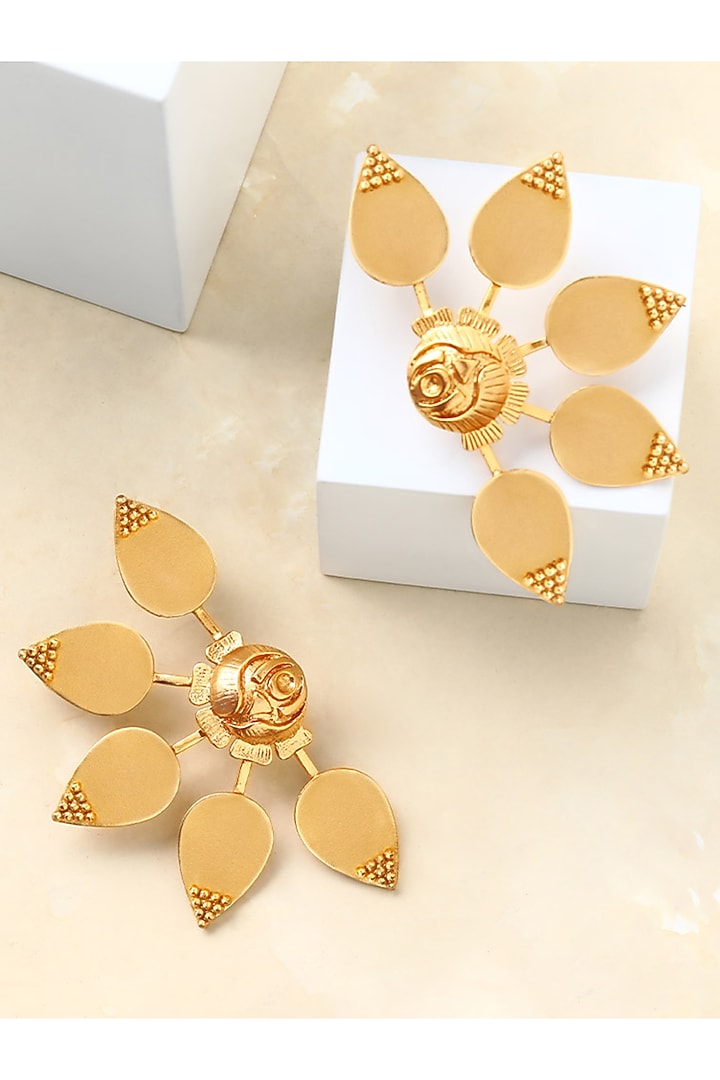 Gold Finish Rose Stud Earrings by Suhani Pittie at Pernia's Pop Up Shop