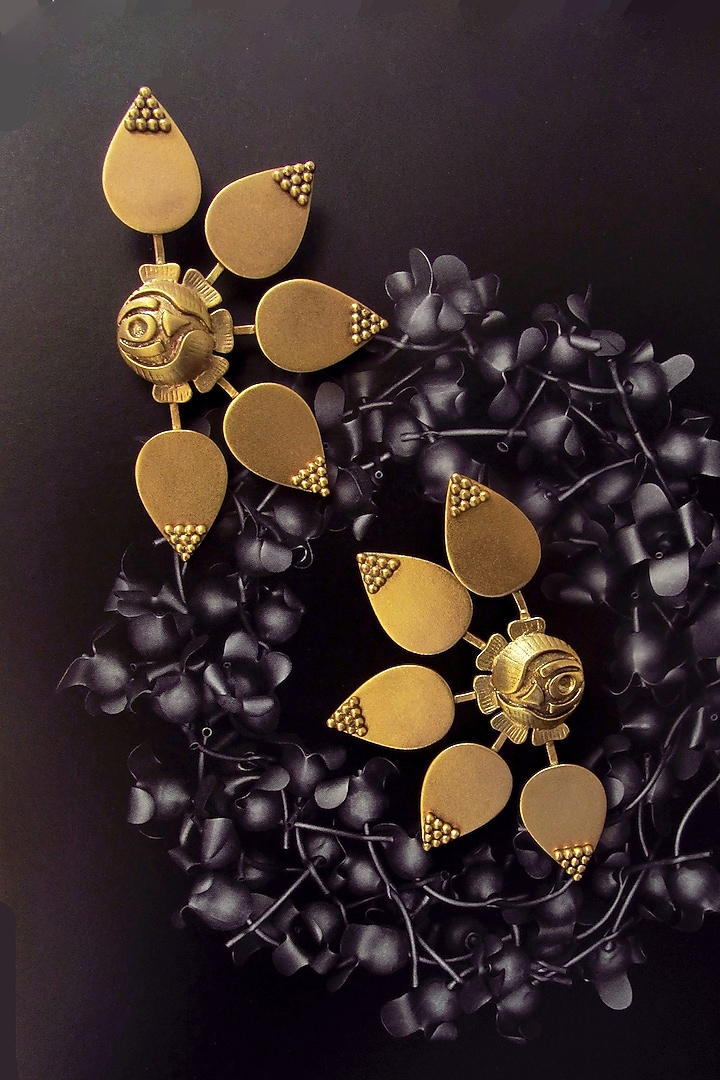 Gold Finish Rose Stud Earrings by Suhani Pittie at Pernia's Pop Up Shop