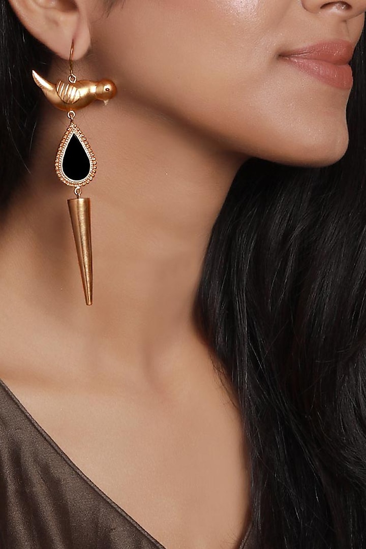 Gold Finish Bird Drop Dangler Earrings by Suhani Pittie