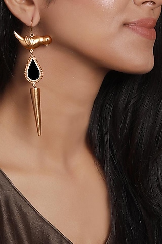 Gold Finish Bird Drop Dangler Earrings by Suhani Pittie