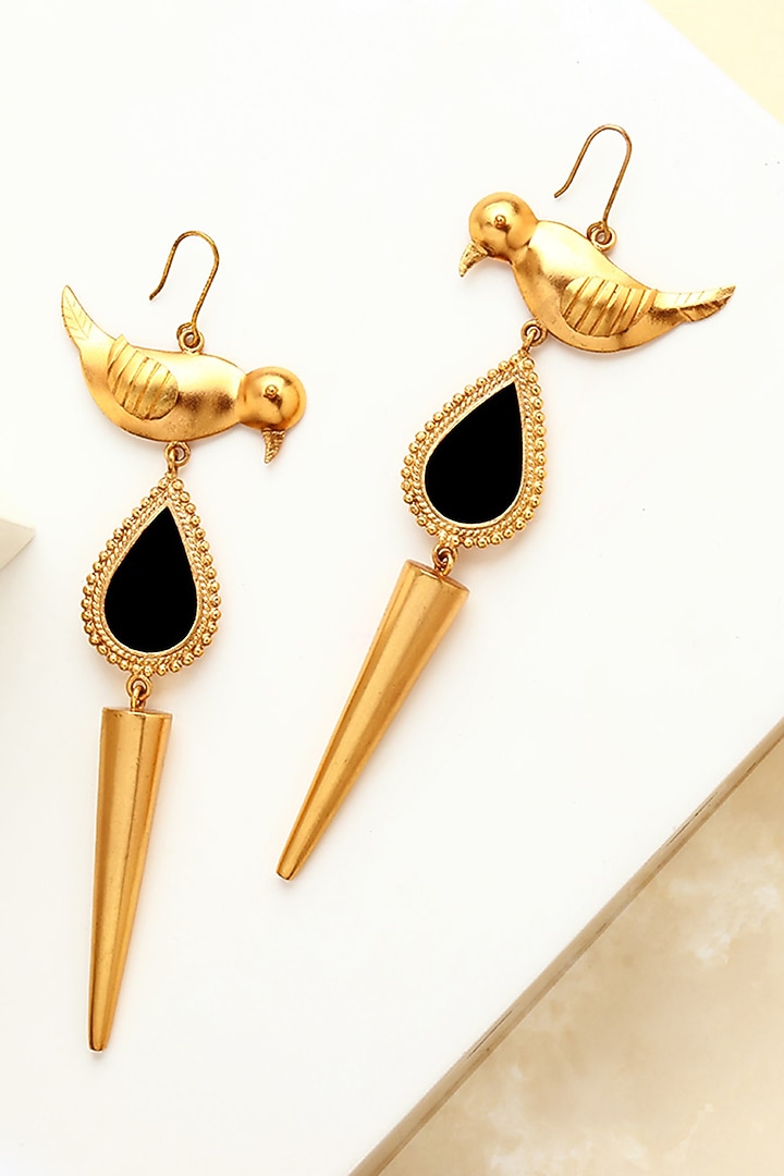 Gold Finish Bird Drop Dangler Earrings by Suhani Pittie at Pernia's Pop Up Shop
