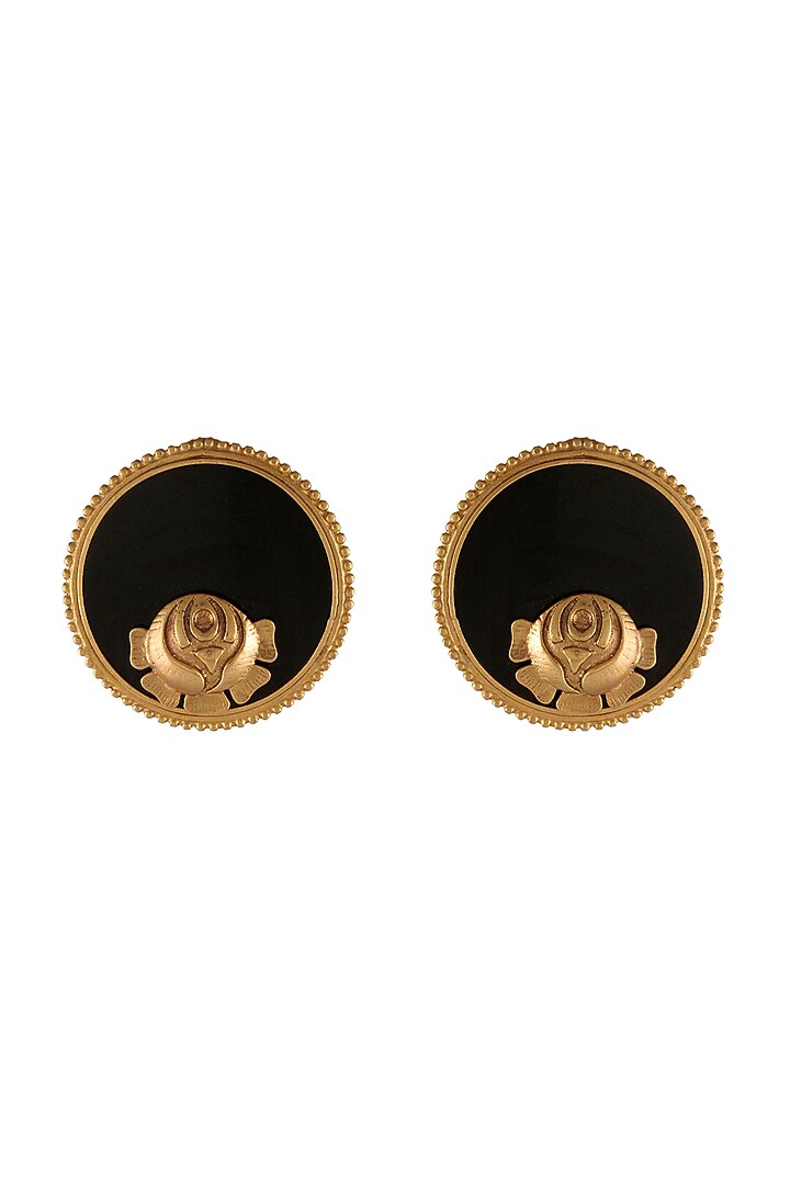 Gold Finish Rose Stud Earrings by Suhani Pittie at Pernia's Pop Up Shop