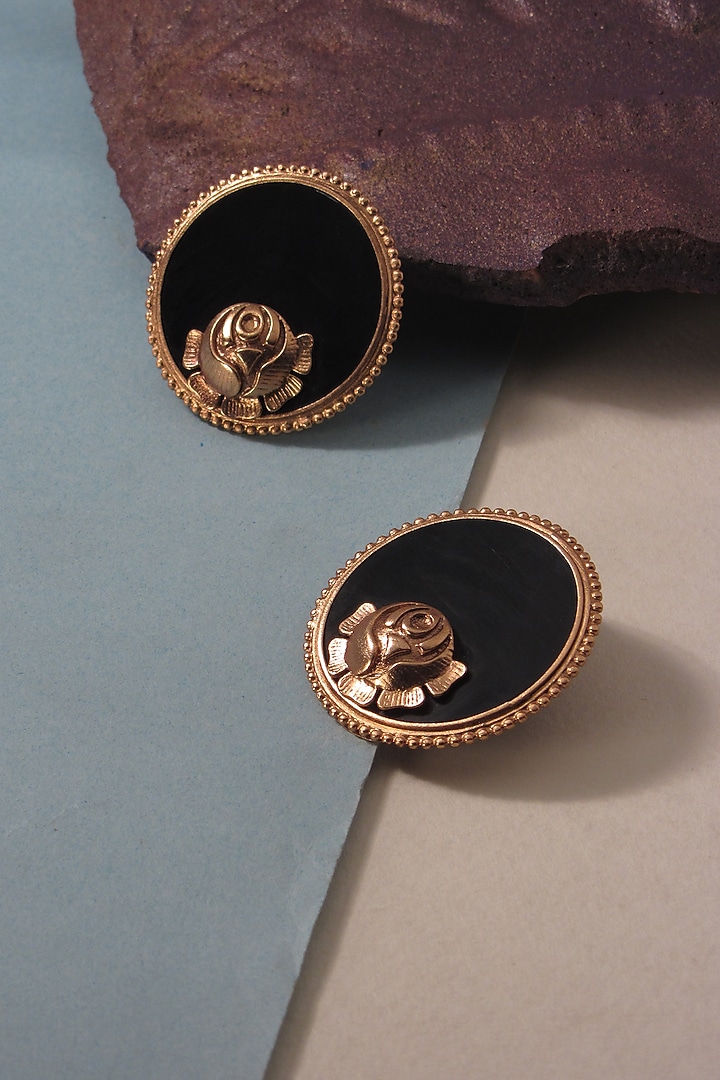 Gold Finish Rose Stud Earrings by Suhani Pittie at Pernia's Pop Up Shop