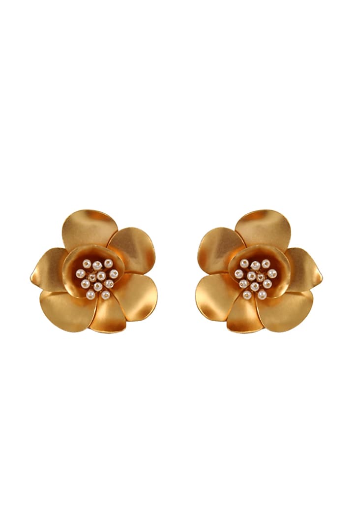 Gold Finish Pearl Stud Earrings by Suhani Pittie at Pernia's Pop Up Shop