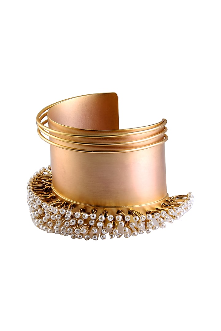 Gold Finish Pearl Cuff by Suhani Pittie at Pernia's Pop Up Shop