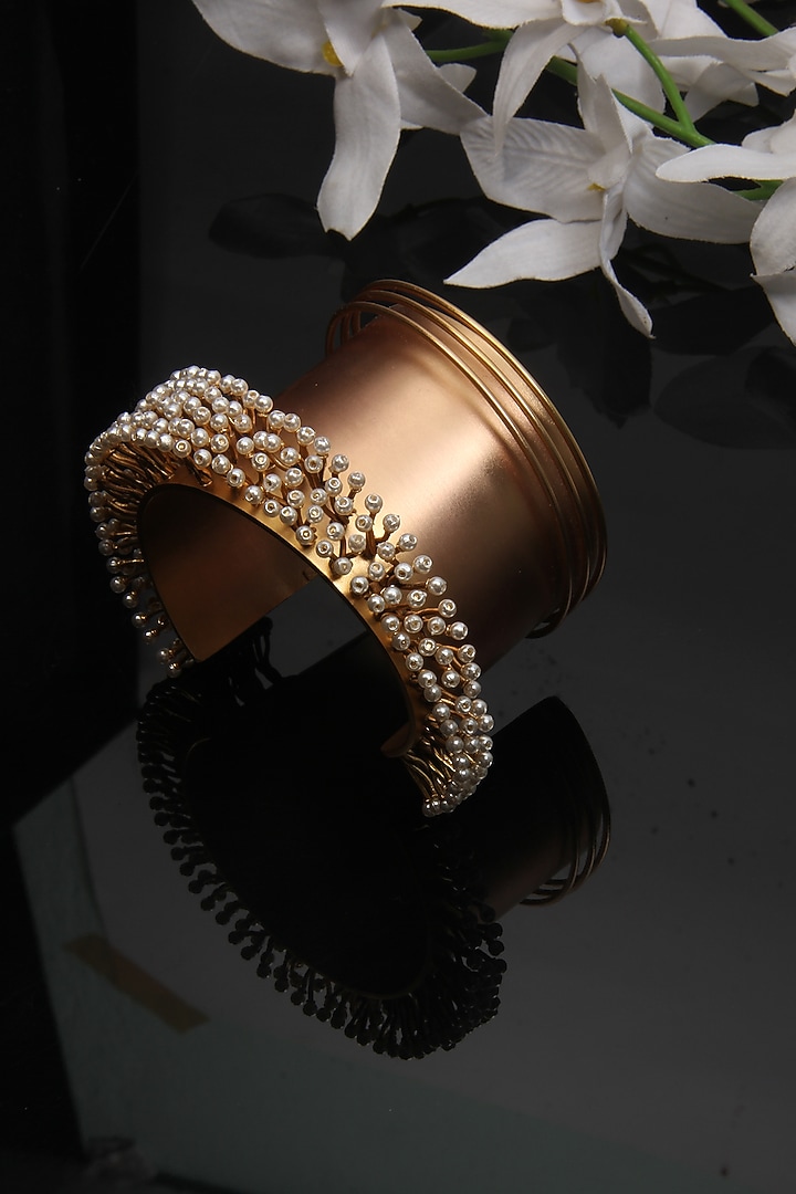 Gold Finish Pearl Cuff by Suhani Pittie at Pernia's Pop Up Shop