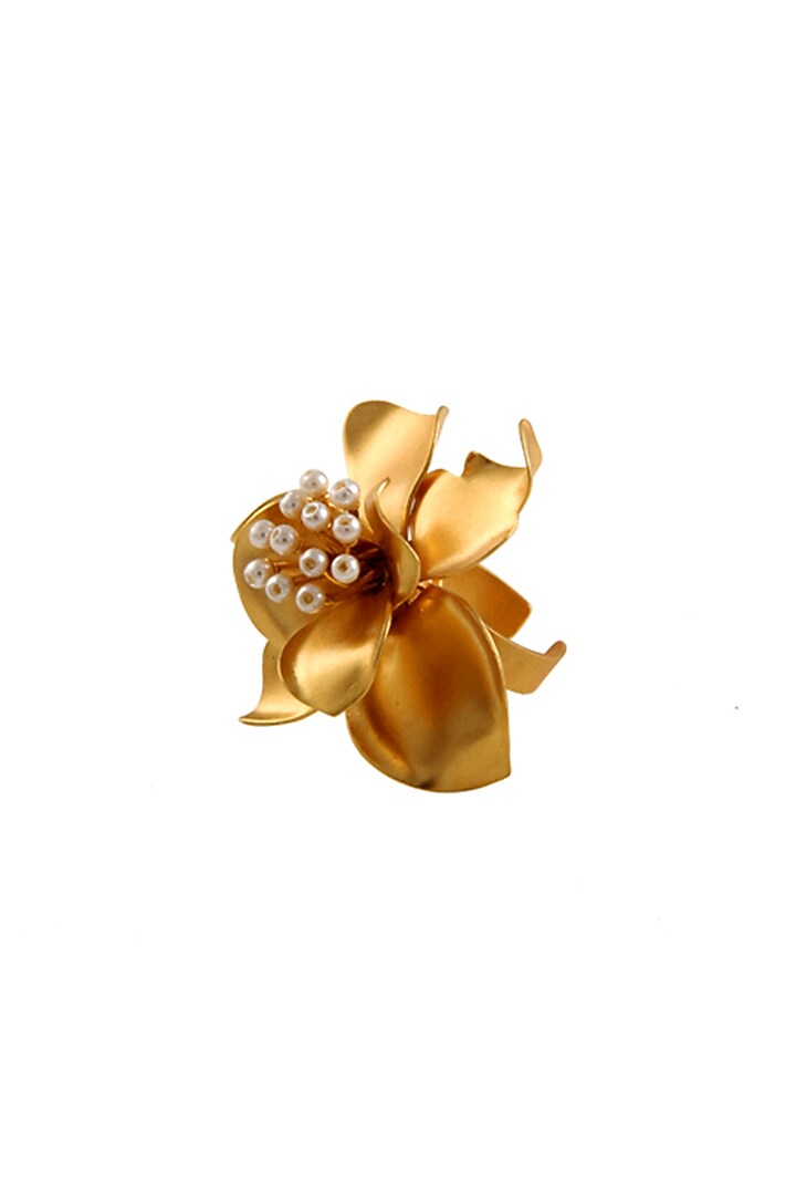 Gold Finish Pearl Ring by Suhani Pittie at Pernia's Pop Up Shop