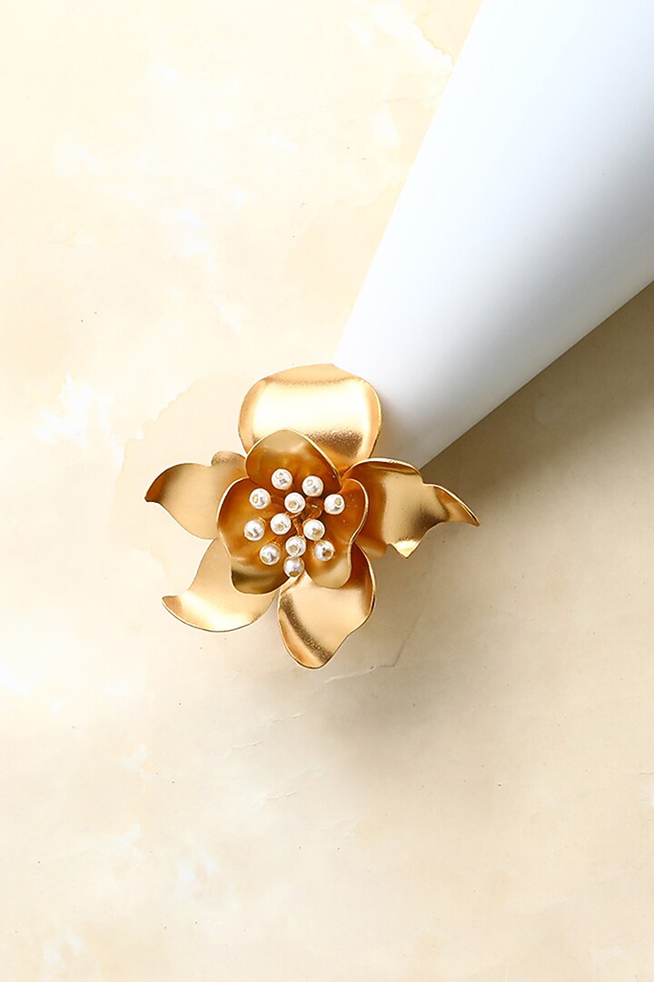 Gold Finish Pearl Ring by Suhani Pittie at Pernia's Pop Up Shop