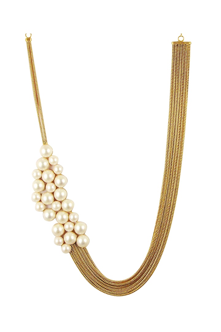 Gold Finish Pearl Long Necklace by Suhani Pittie at Pernia's Pop Up Shop