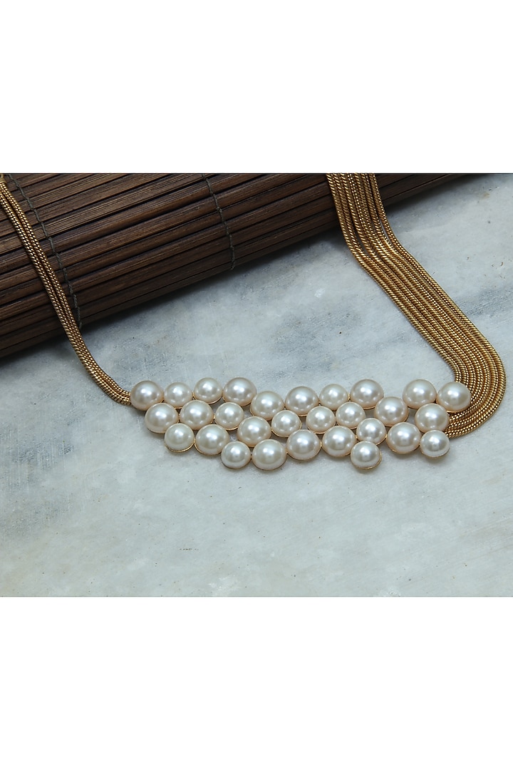 Gold Finish Pearl Long Necklace by Suhani Pittie at Pernia's Pop Up Shop