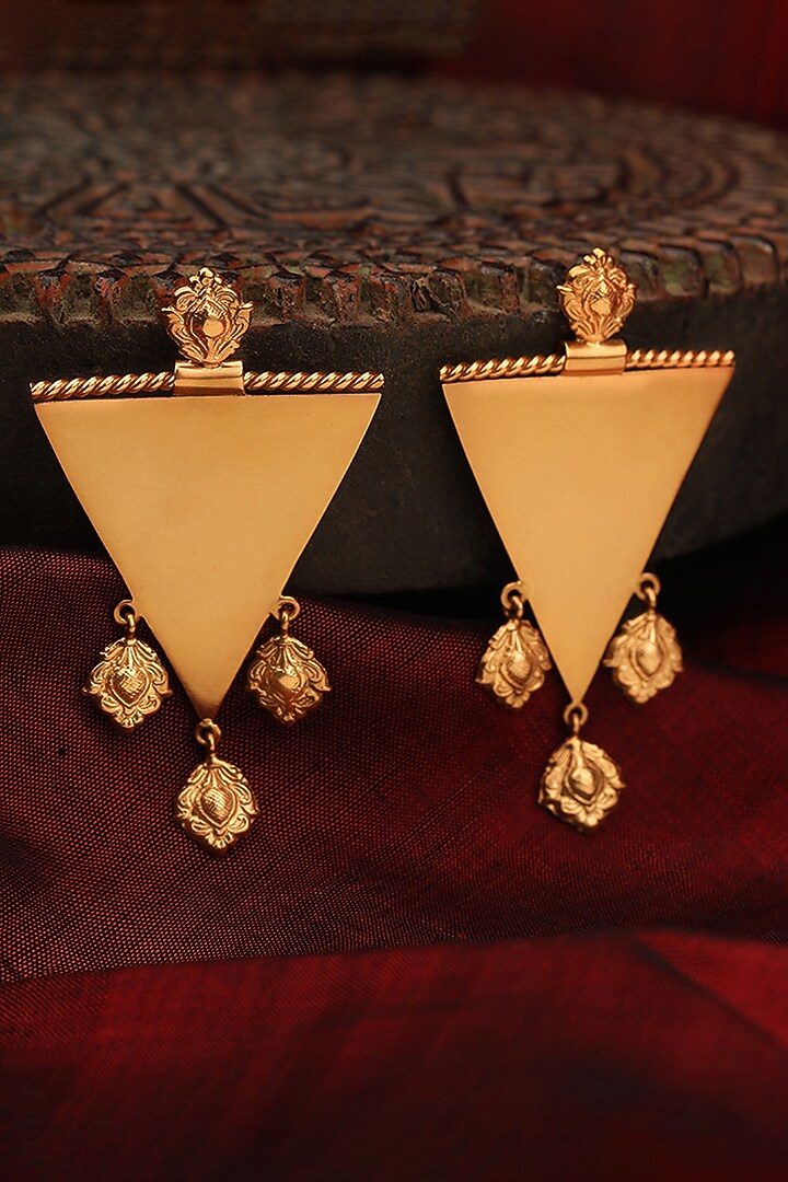 Gold Plated Diamond V-Shaped Earrings by Suhani Pittie at Pernia's Pop Up Shop