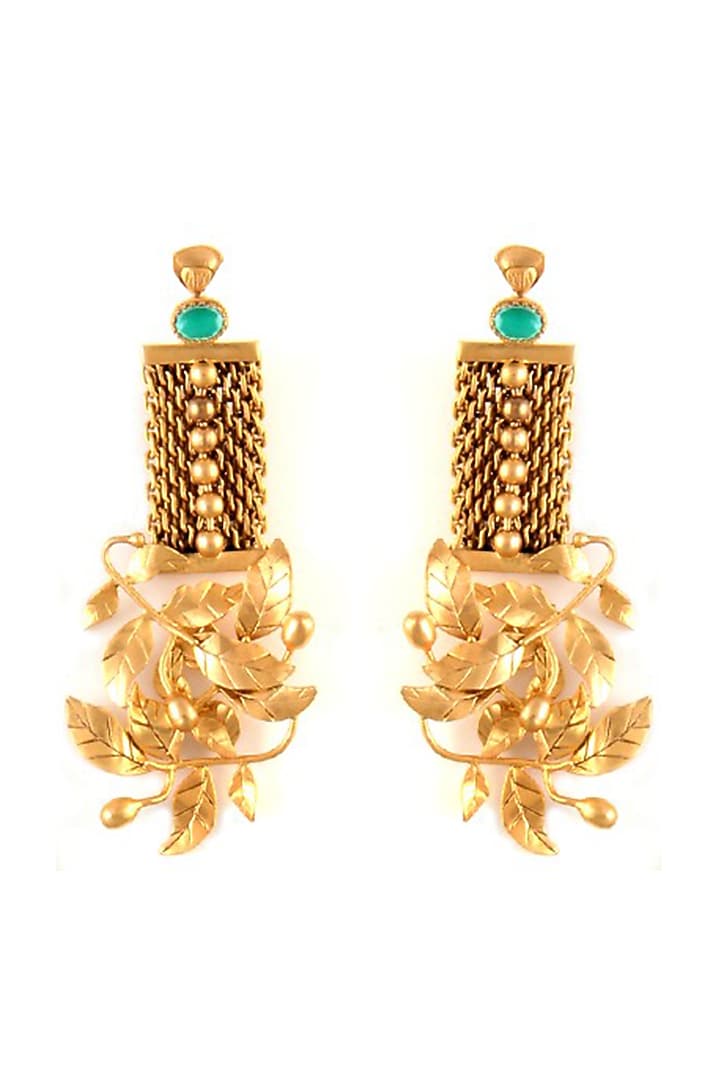 Gold Finish Crystal Mesh Dangler Earrings by Suhani Pittie at Pernia's Pop Up Shop