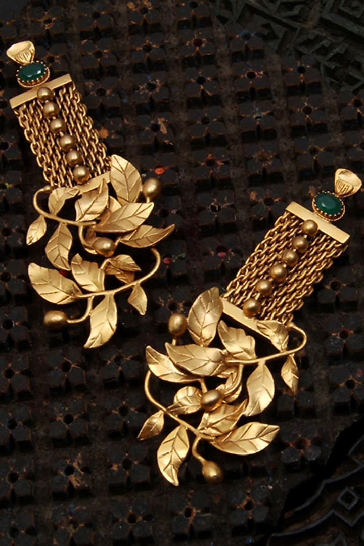 Gold Finish Crystal Mesh Dangler Earrings by Suhani Pittie at Pernia's Pop Up Shop