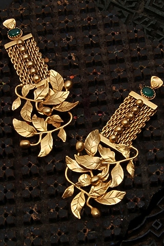 Gold Finish Crystal Mesh Dangler Earrings by Suhani Pittie