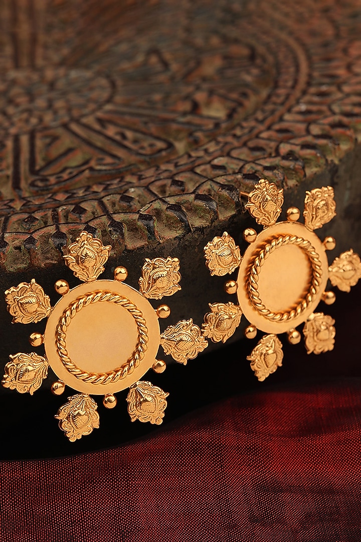 Gold Plated Diamond Floral Round Earrings by Suhani Pittie at Pernia's Pop Up Shop