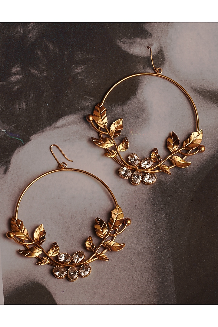 Gold Finish Crystal Hoop Earrings by Suhani Pittie at Pernia's Pop Up Shop