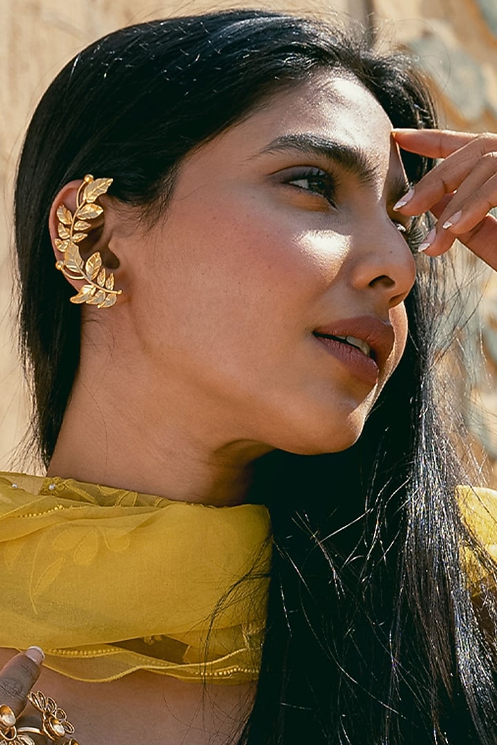 Gold Finish Rose Vine Earcuffs by Suhani Pittie at Pernia's Pop Up Shop