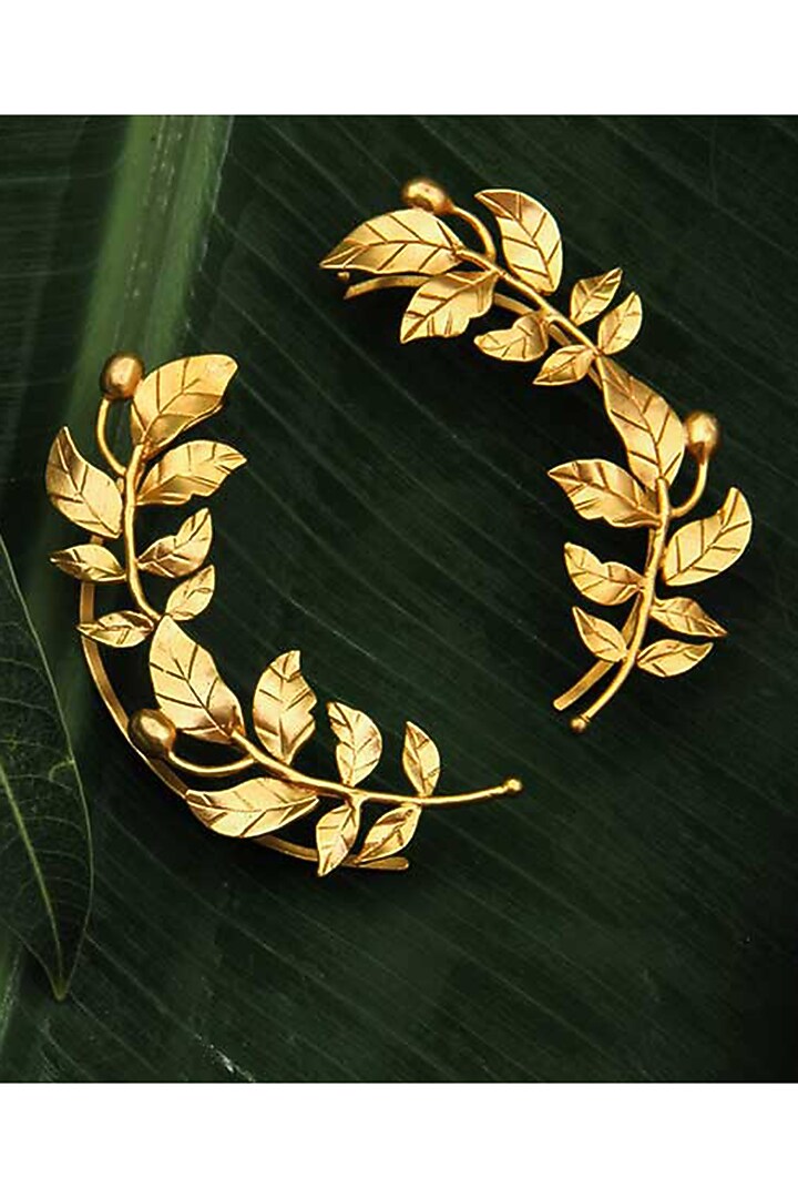 Gold Finish Rose Vine Earcuffs by Suhani Pittie at Pernia's Pop Up Shop
