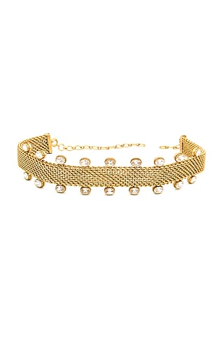 Gold Finish White Crystal Mesh Choker Necklace by Suhani Pittie