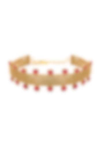 Gold Finish Pink Crystal Mesh Choker Necklace by Suhani Pittie at Pernia's Pop Up Shop