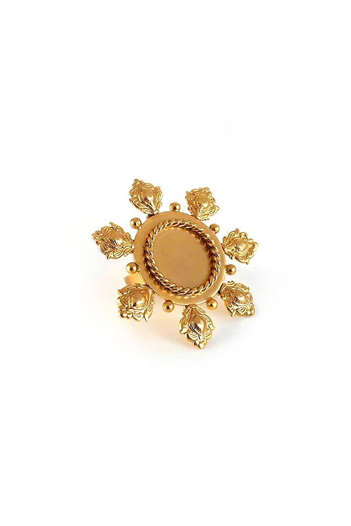 Gold Finish Engraved Floral Ring by Suhani Pittie
