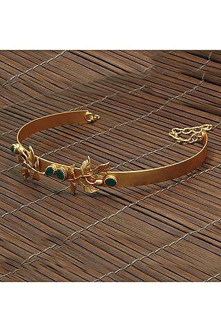 Gold Finish Green Crystal Rose Vine Choker Necklace by Suhani Pittie